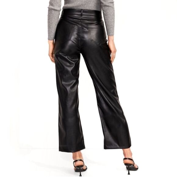 NWT Old Navy High-Waisted Faux-Leather Cropped Wide-Leg Pants in Black Size 16 - Picture 6 of 14